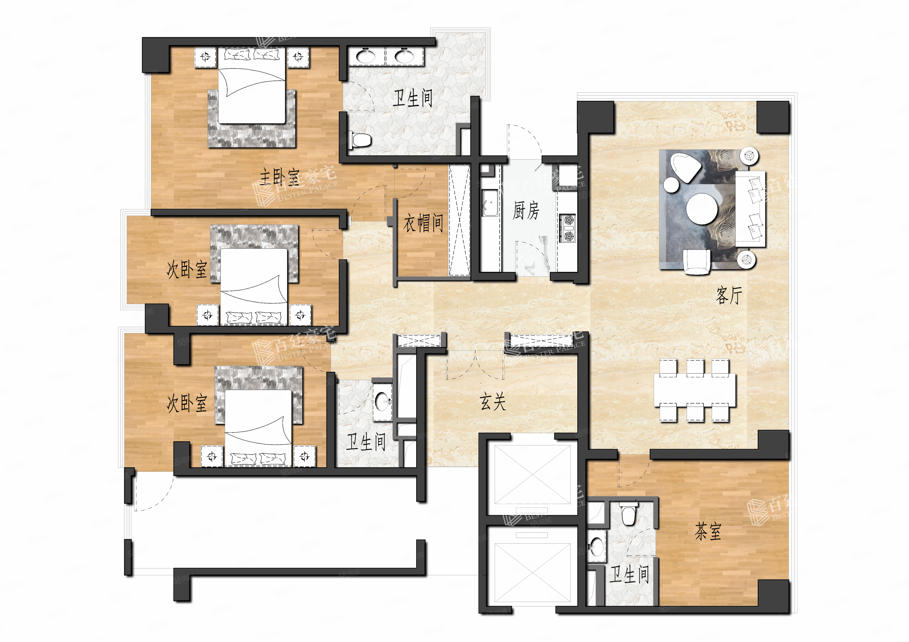 万科翡翠滨江(一期)4室2厅3卫213.65㎡南北3200万