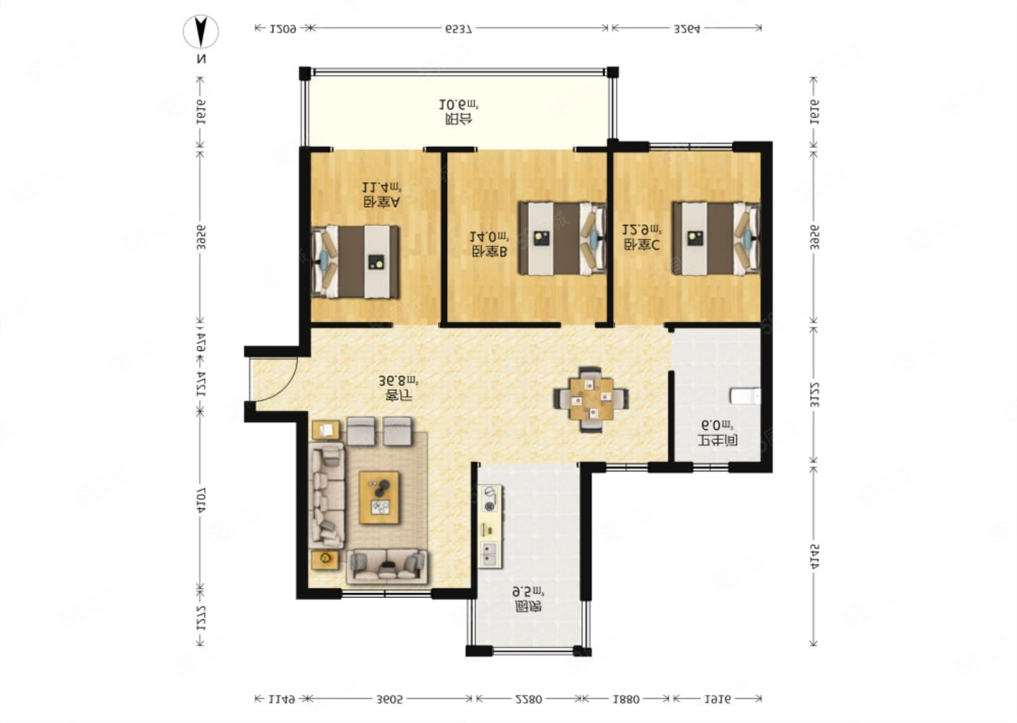 天一学士府(北区)3室2厅1卫133㎡南152万