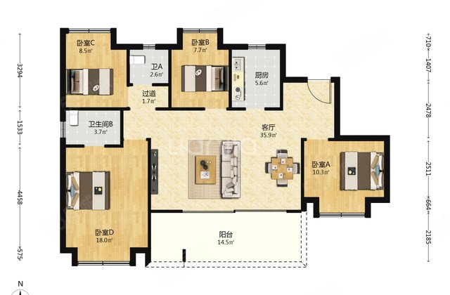 南湖里湖语半岛4室2厅139.64㎡99.9万二手房图片