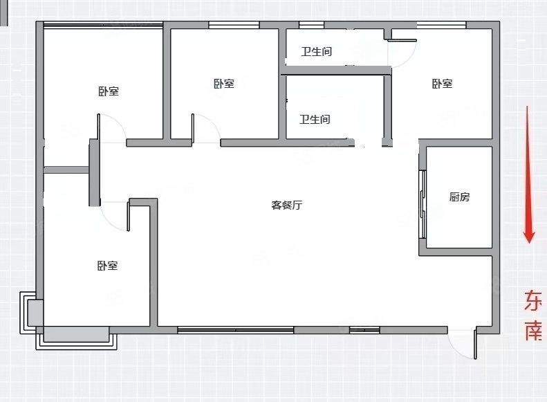 金域国际3室2厅2卫93㎡南北89万