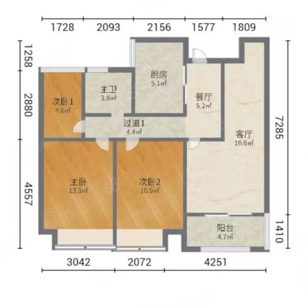 华地润园3室2厅1卫89.97㎡南北149万