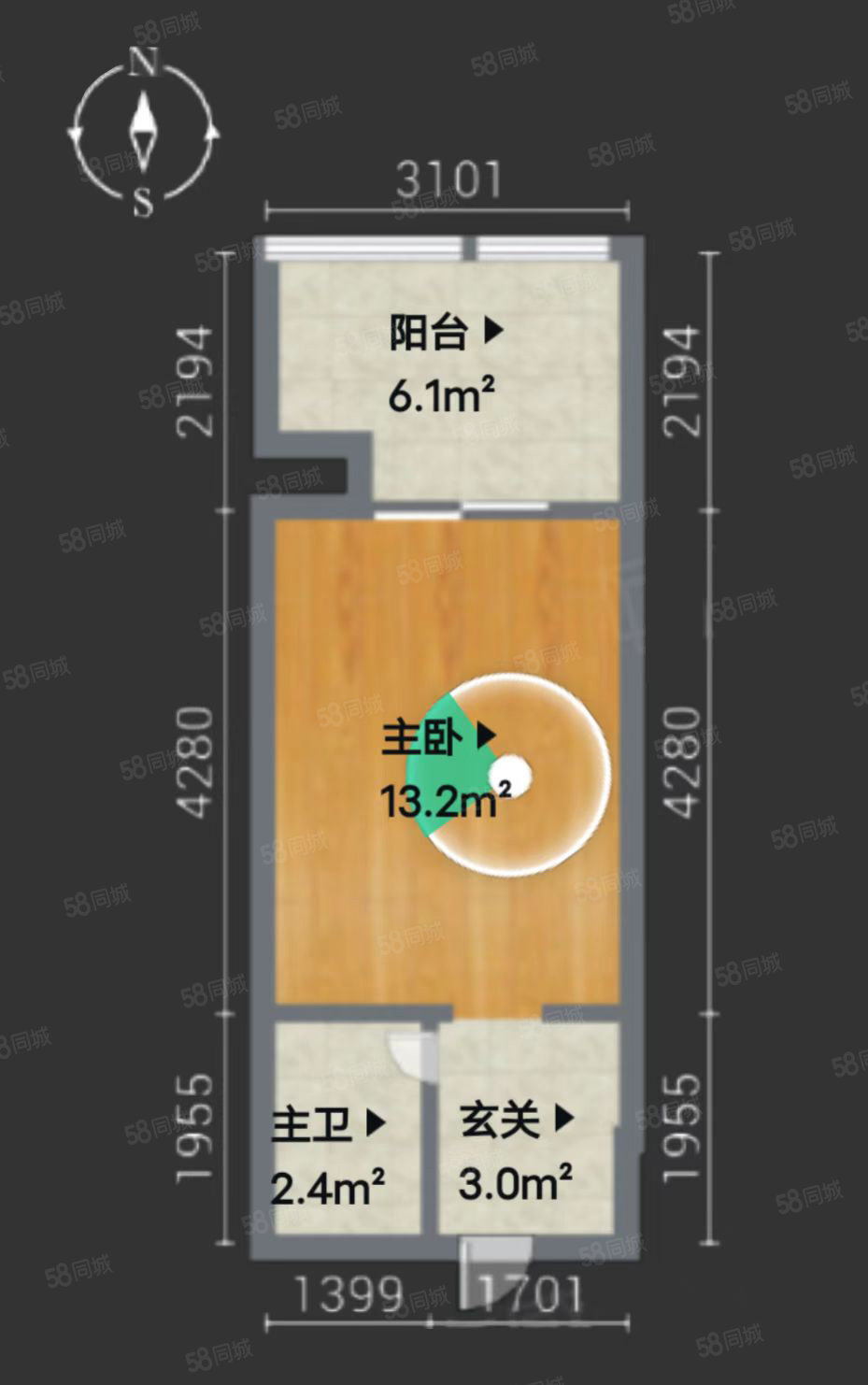 蓝光时代红街1室0厅1卫31.06㎡南北33.8万