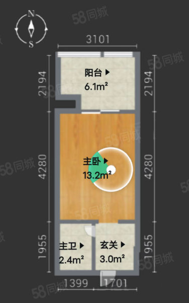 蓝光时代红街1室0厅1卫31.06㎡南北33.8万