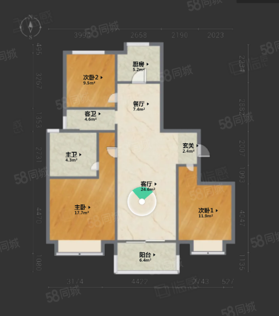 龙湖天曜3室2厅2卫117㎡南北450万