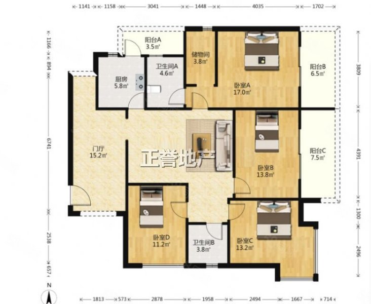 心怡紫晶城4室2厅2卫134.44㎡西南182万