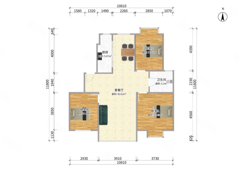 新华绿洲3室2厅1卫116.59㎡南北172万