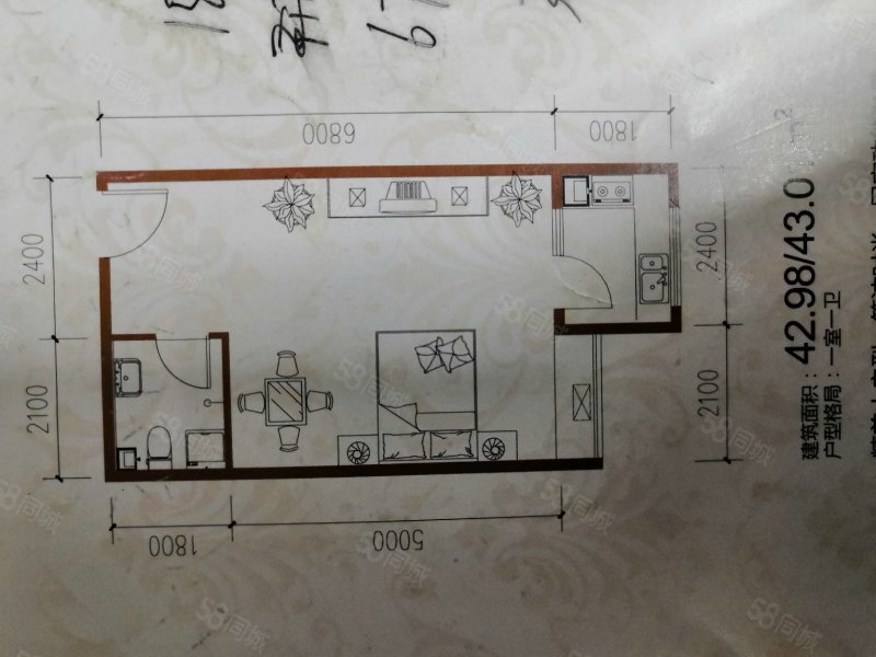 玉带湾1室1厅1卫52㎡南北56万