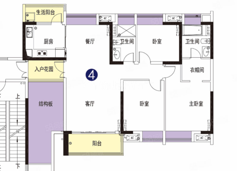 中天未来方舟E1组团斯美郡3室2厅2卫128.98㎡南北101万