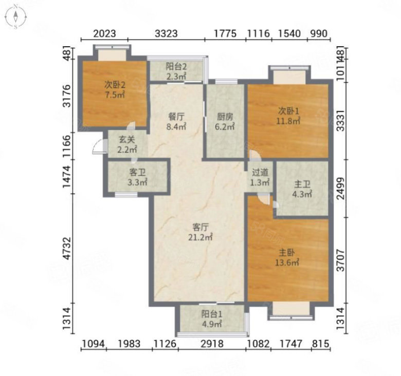 红皖家园3室2厅2卫112.96㎡南北206万