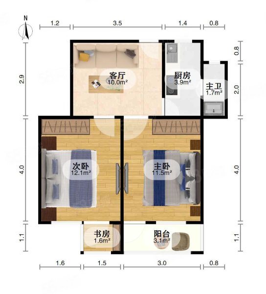 洪都中大道车辆厂宿舍2室1厅1卫62.5㎡南北52万