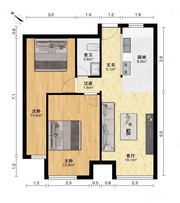 万科四季花城2室2厅1卫81.12㎡南138万