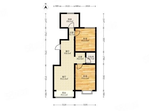 陶然居2室1厅1卫83.87㎡南北58万