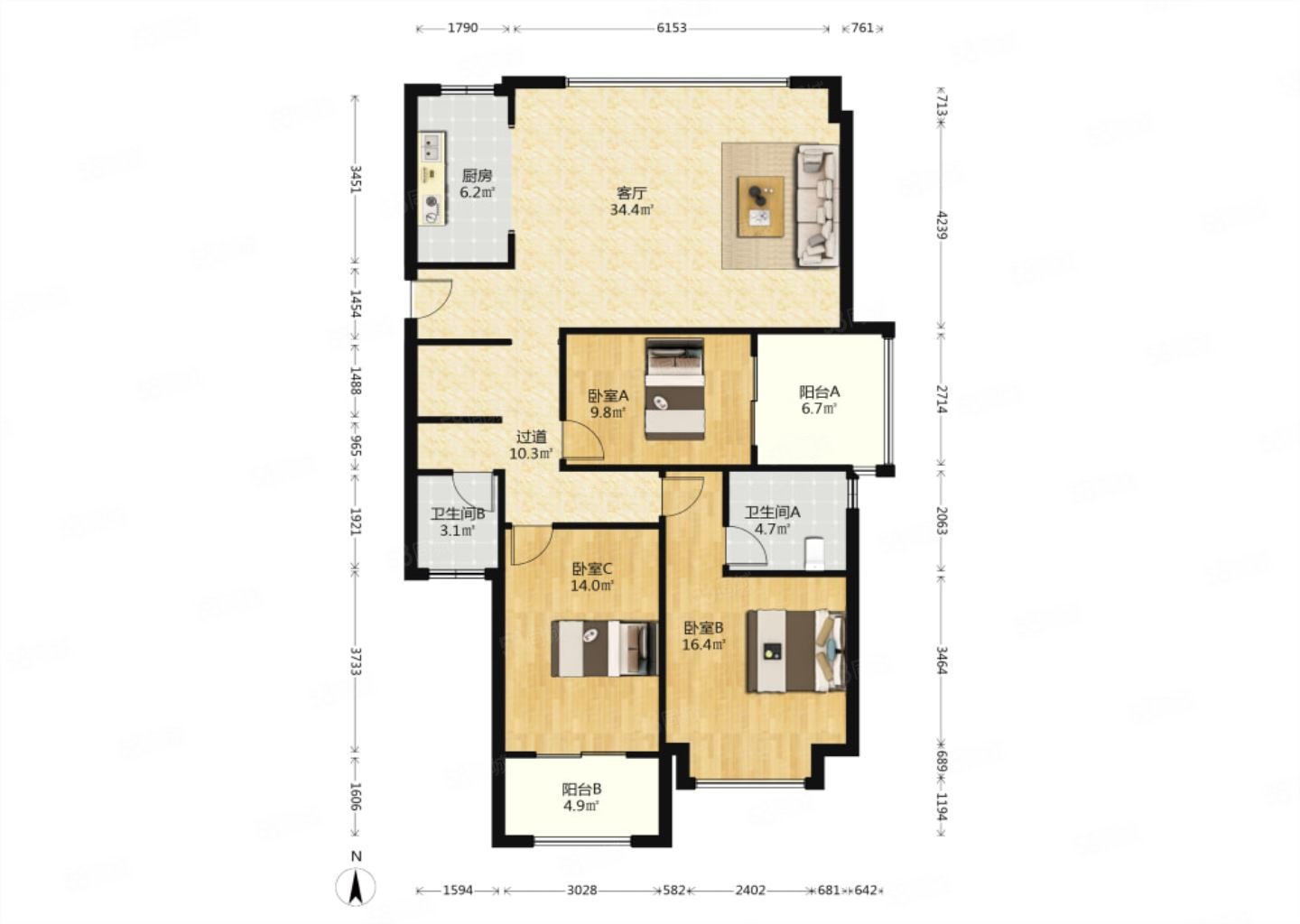 建发碧湖双玺3室2厅2卫128㎡东南269万