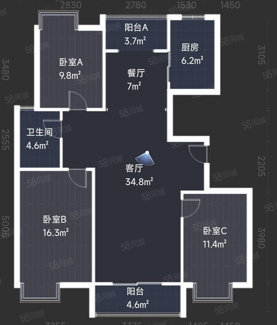 警韵之家(南区)3室2厅1卫132㎡南北118万