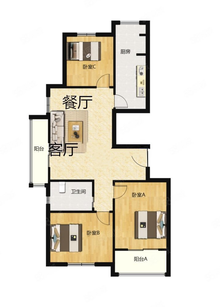 丹桂里3室2厅1卫114㎡南北69万