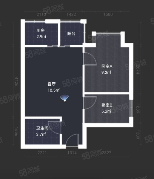 长安相府2室1厅1卫56㎡北87万