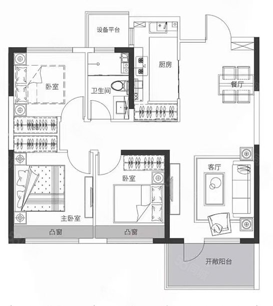 博源名都3室2厅1卫95㎡南北52万