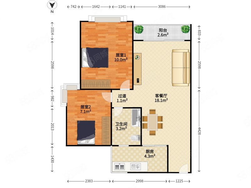 皇庭世纪2室2厅1卫57.82㎡南410万