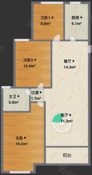 紫金城(北区)3室2厅1卫107㎡西175万