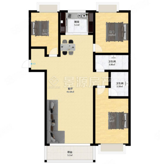 香汐3室2厅2卫117㎡南北74万