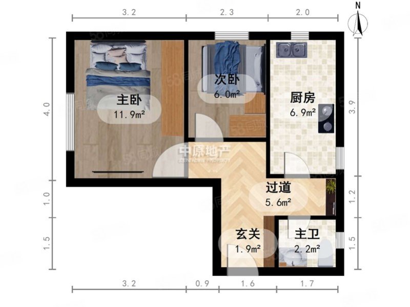 民康园2室1厅1卫53.32㎡东55万