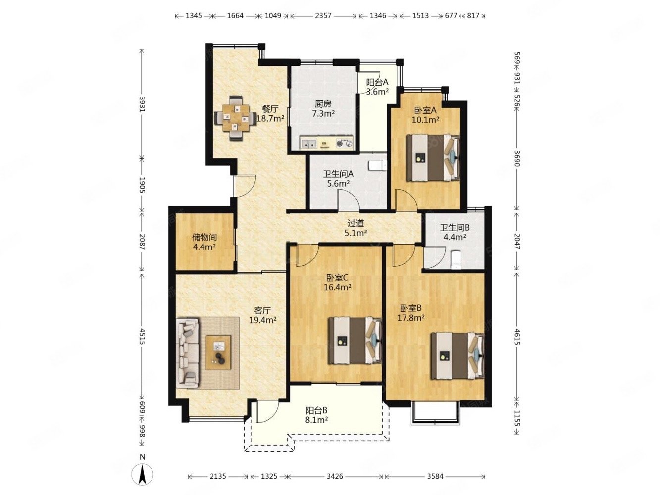 新世界花园3室2厅2卫136.22㎡南北820万