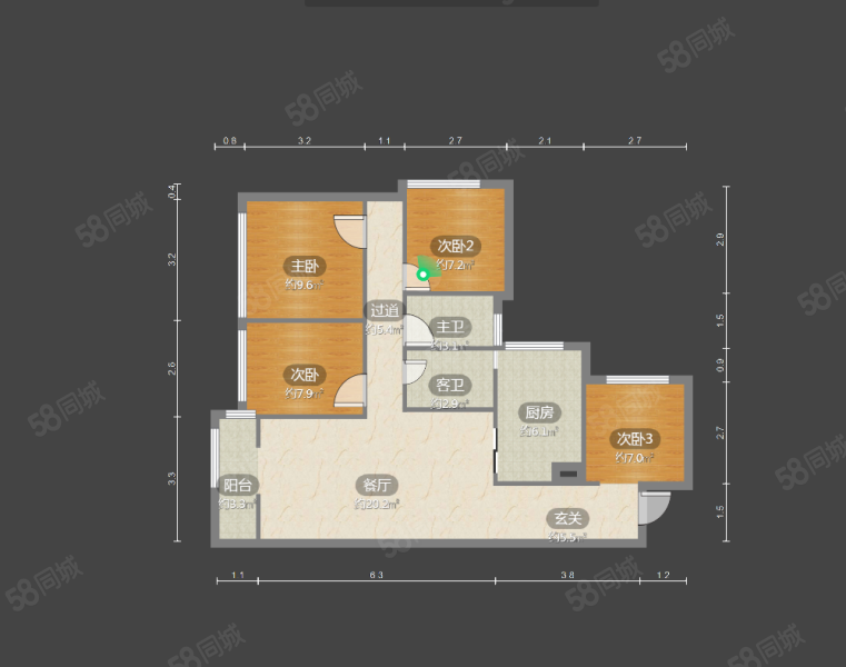 万达华府4室2厅2卫88.75㎡东71万