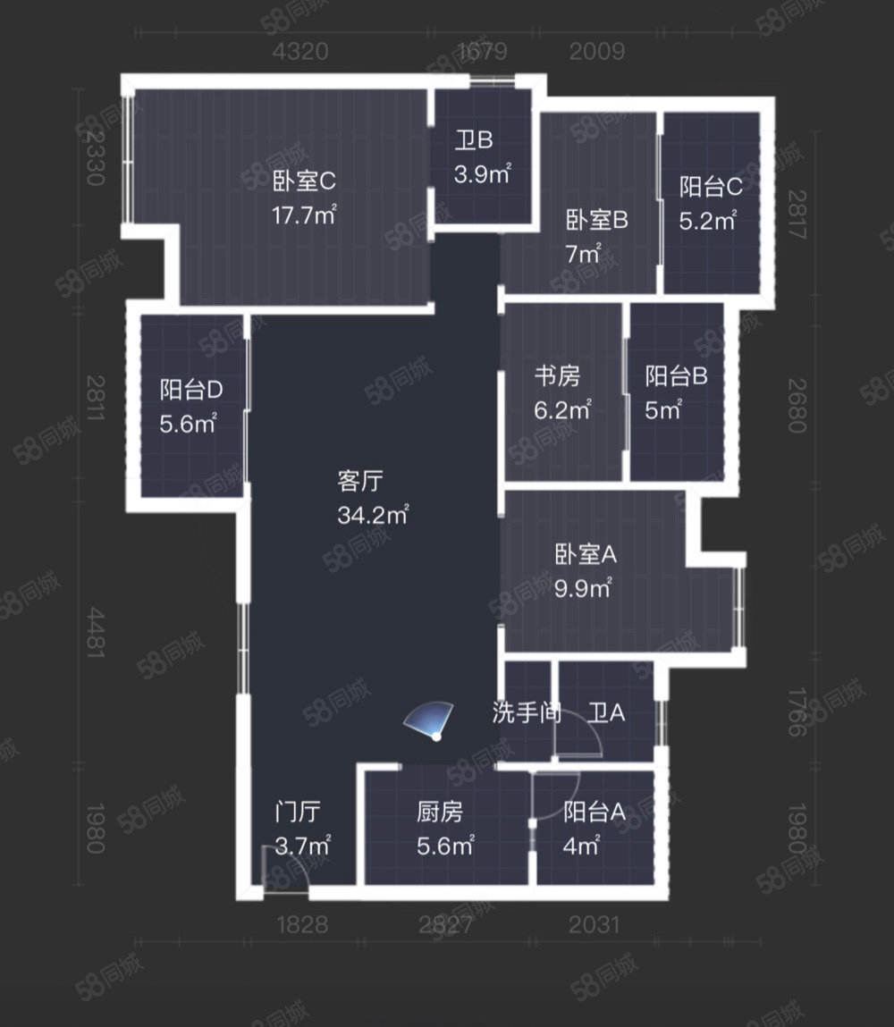 希望城玫瑰湾4室2厅2卫134.5㎡南北108万