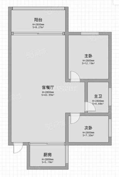 香山凤凰城2室2厅1卫88.61㎡南北62万