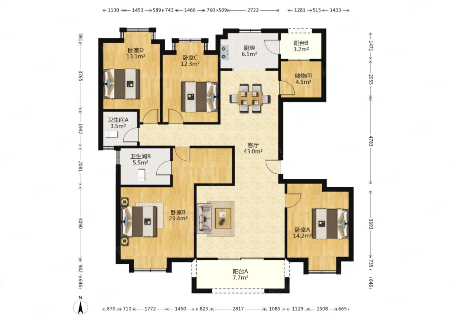 翰林公馆4室2厅2卫162㎡南北210万