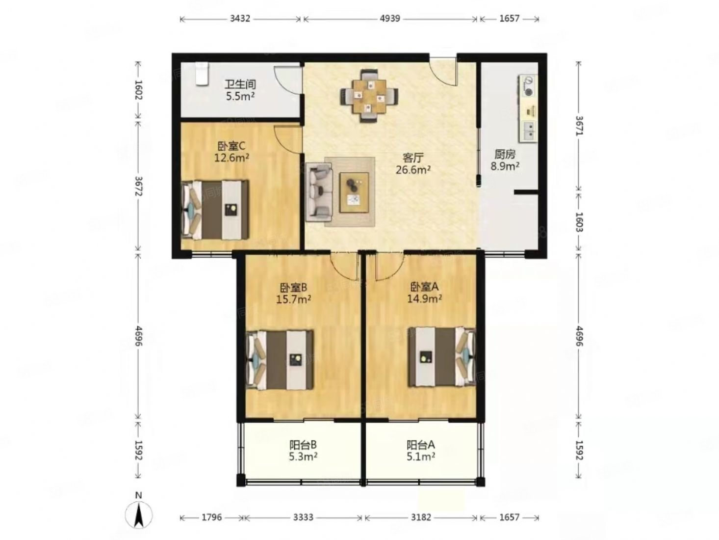 北二环 凤城明珠 简装3室 双阳台 南户型 可按揭,凤城明珠-西安58同城