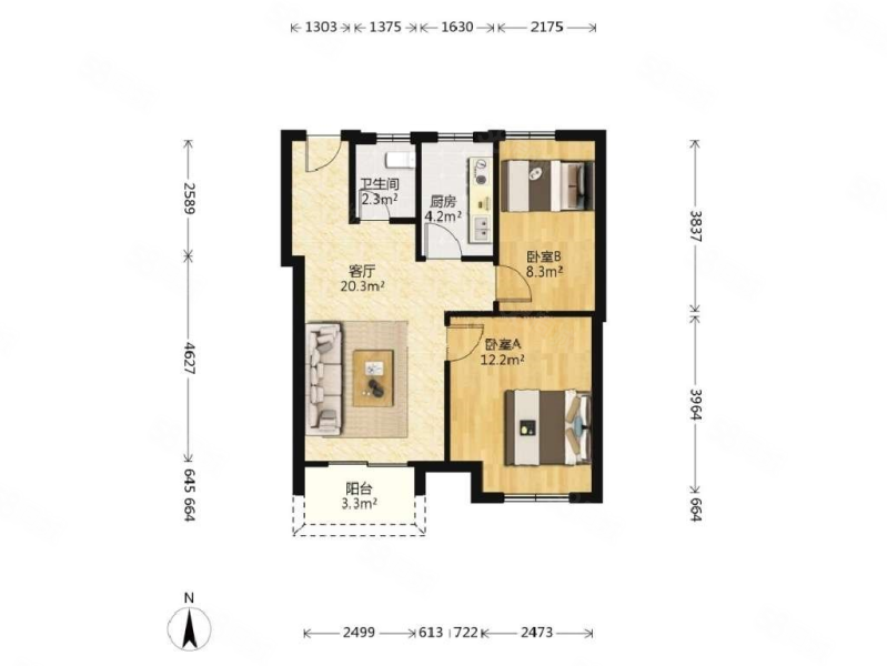 紫杨佳园2室1厅1卫68㎡南北115万