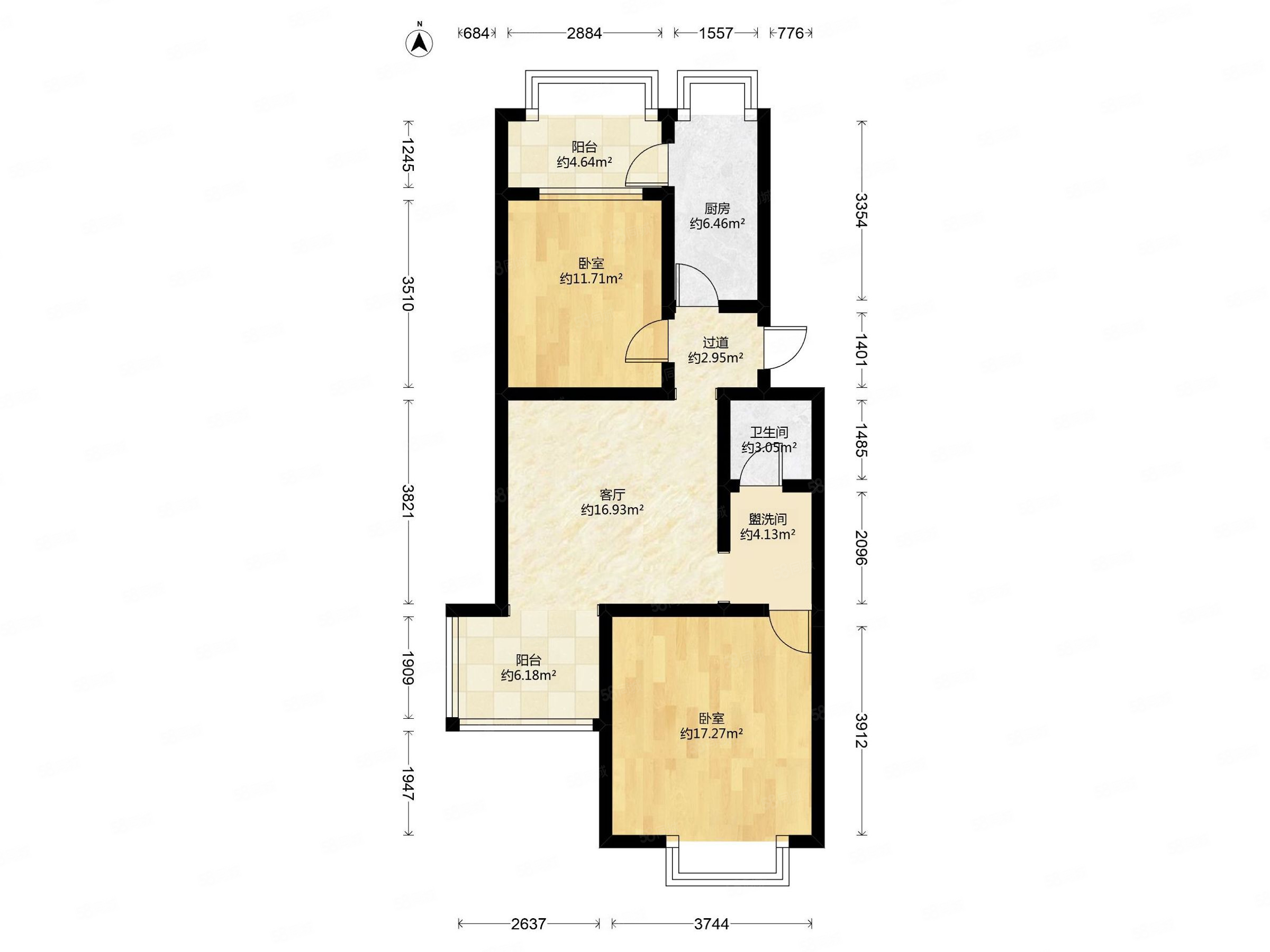 葡東小區(qū)2室1廳1衛(wèi)84.03㎡南北185萬