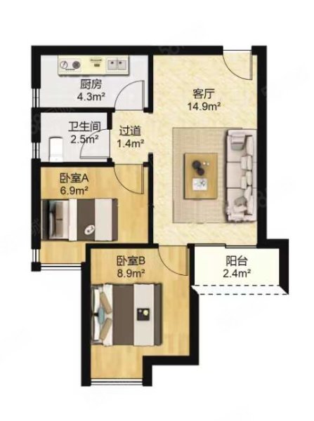 珠江嘉苑2室2厅1卫56.78㎡东220万