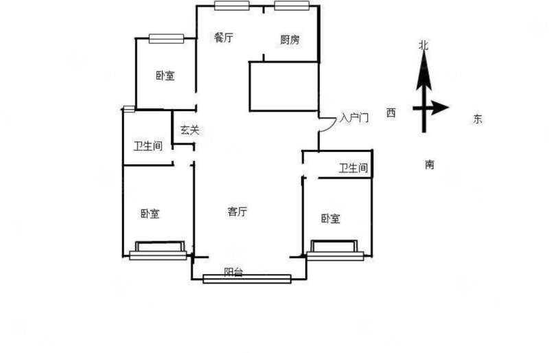 北辰美嘉3室2厅2卫132㎡南北69万