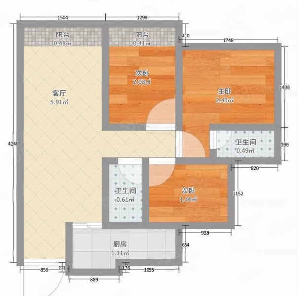 普明苑3室2厅1卫92㎡南北49万