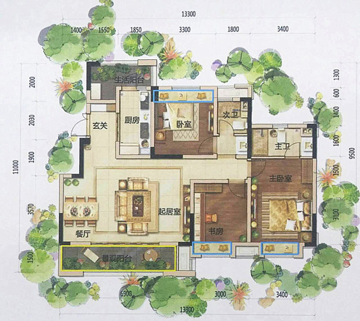 万科五龙山翡翠郡3室2厅2卫114.71㎡西南142万