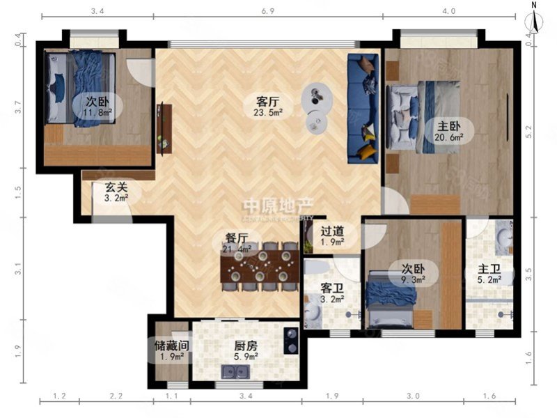 上东金茂府3室2厅2卫146.04㎡南北445万