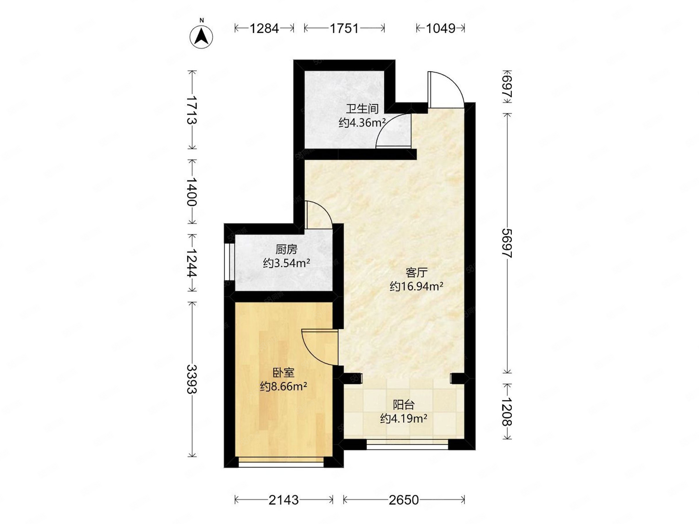 龍門新區(qū)A3小區(qū)1室1廳1衛(wèi)45.22㎡南66萬