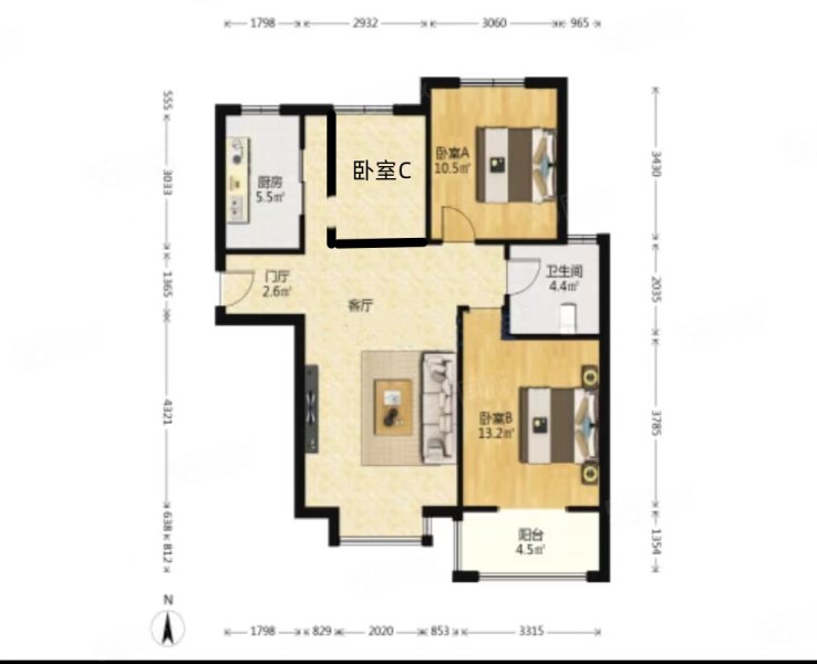 宝管同馨苑3室1厅1卫97.5㎡南北90万