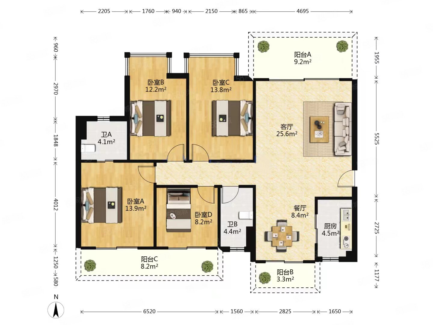 单价13800现房精装4房3阳台吉祥凤景湾送全屋空调