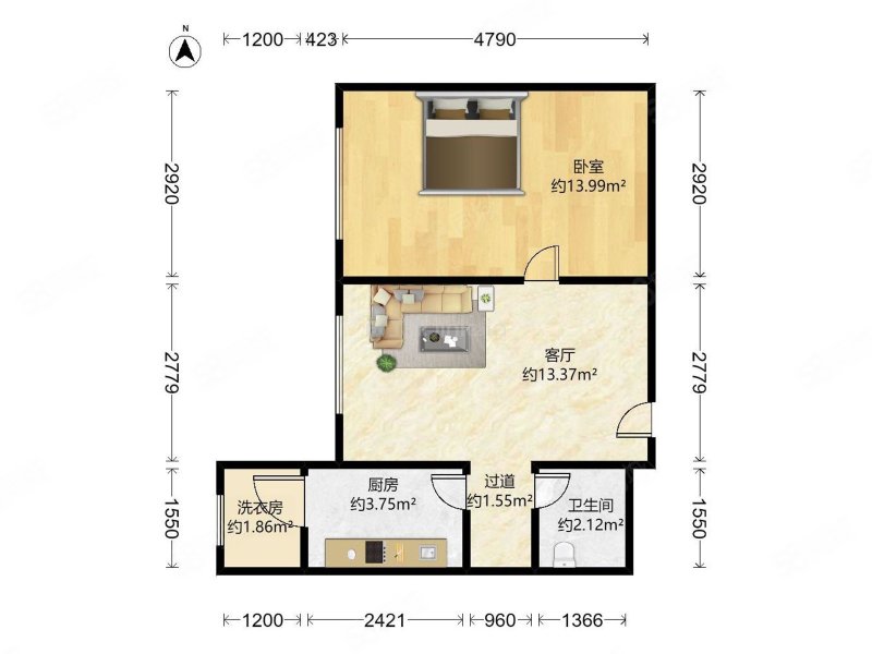 惠众家园1室1厅1卫63㎡西北116万