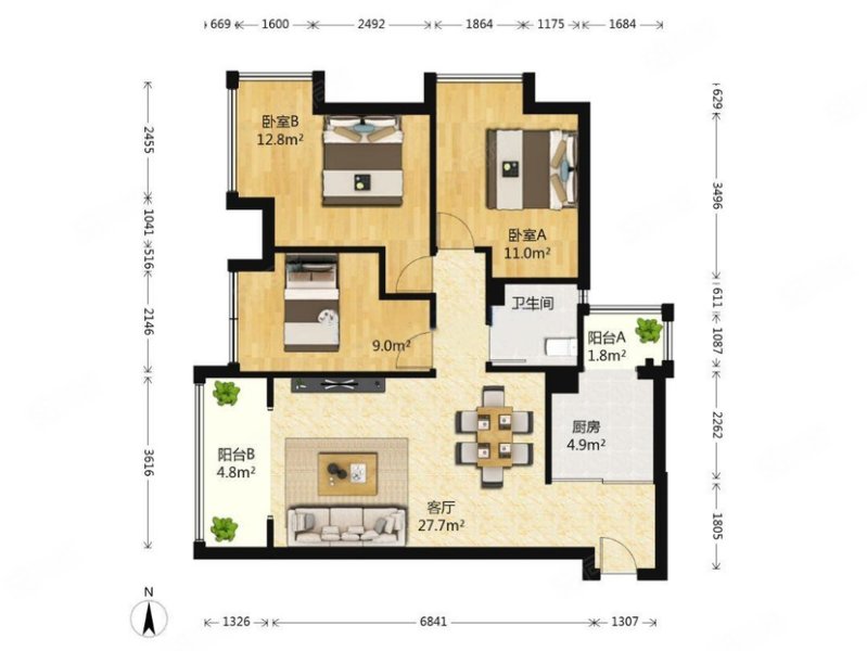 清溪雅筑3室2厅1卫88.38㎡南138万