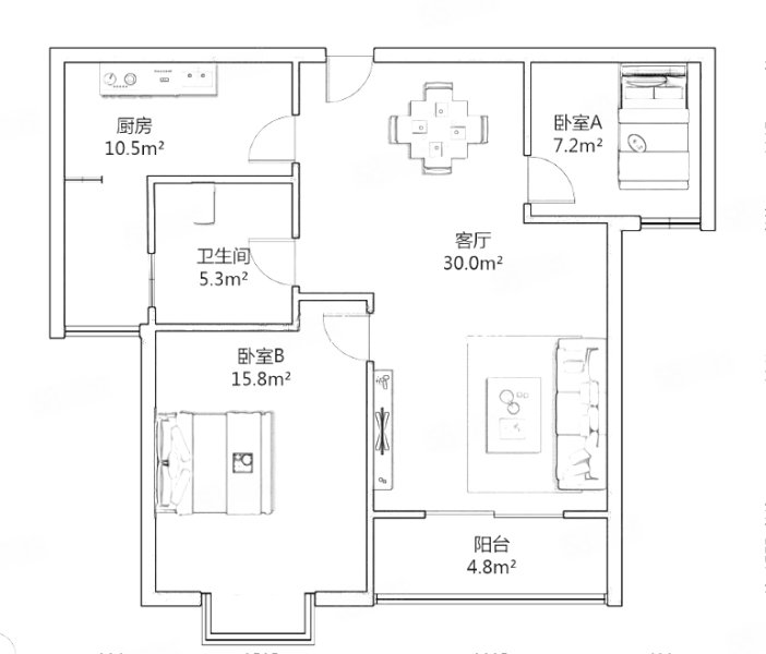 天辰花园2室2厅1卫92.88㎡南北328万