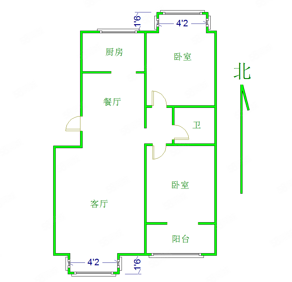 今日家园小区2室1厅1卫102㎡南北55.8万