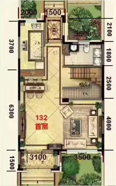 孔雀城(别墅)3室3厅2卫132㎡南北175万