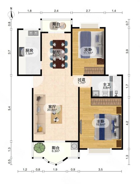 佳源花都2室2厅1卫92.25㎡南北89万