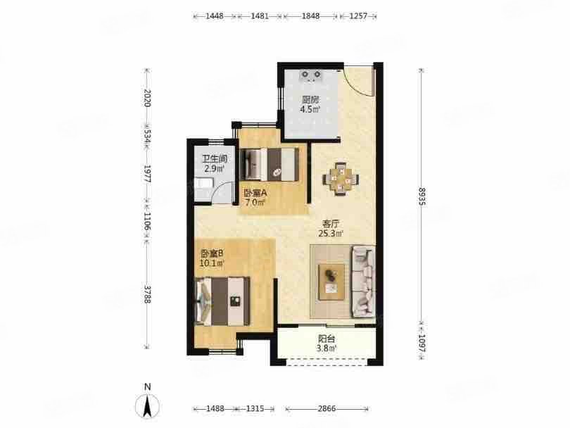 长坝锦海花园2室2厅1卫71㎡南47万