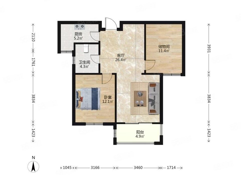 湖西雅居西苑2室1厅1卫86㎡南183万