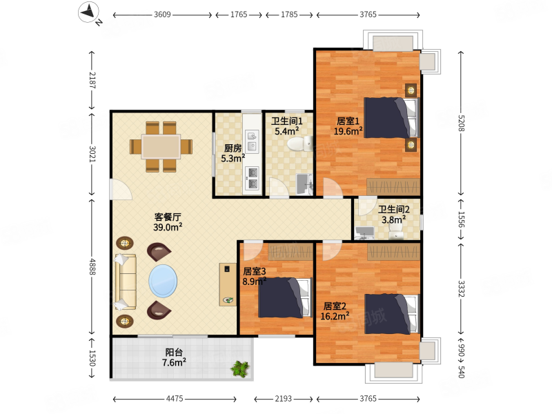 金景豪苑3室2厅2卫118.88㎡南北700万